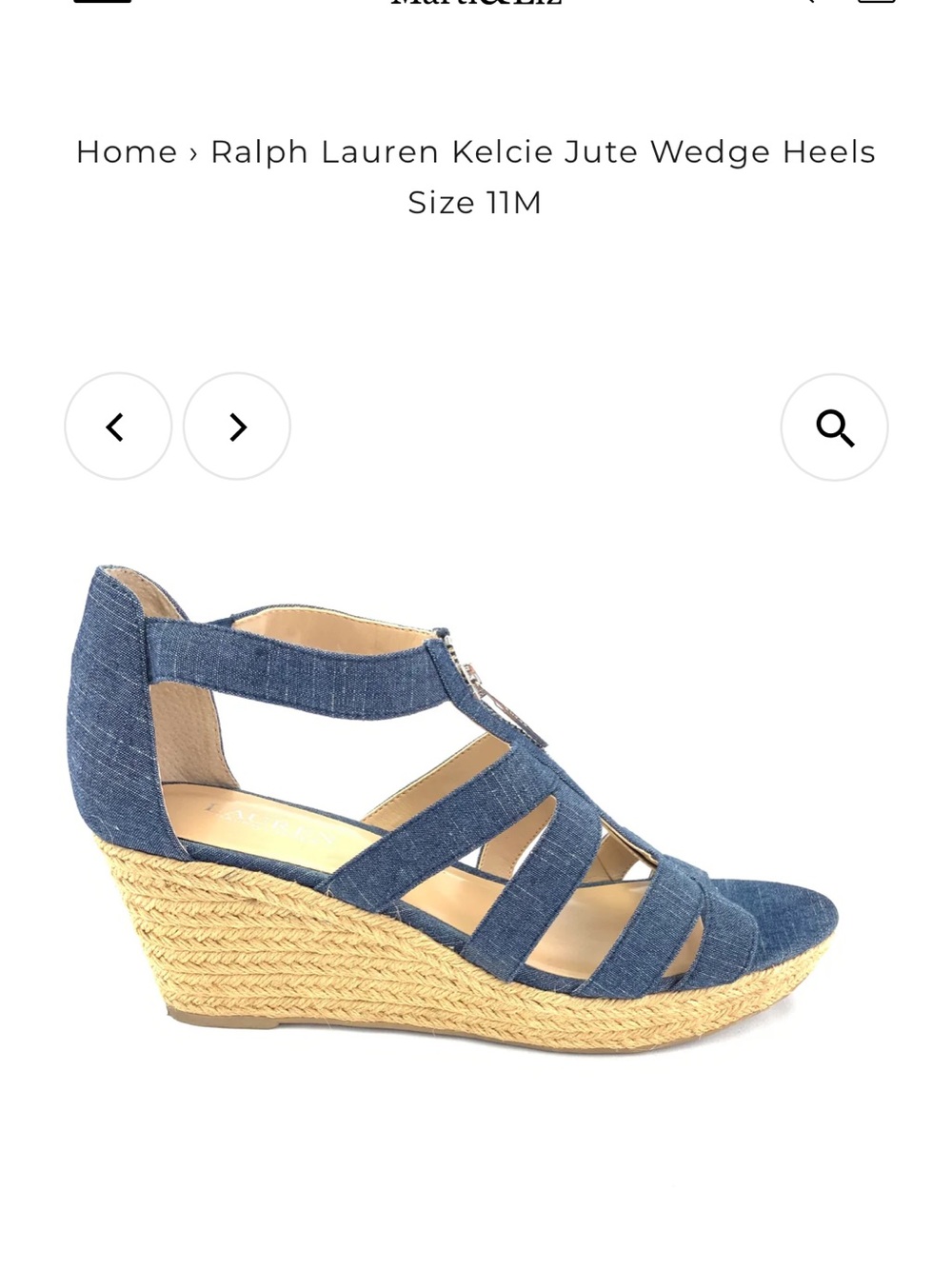 Ralph Lauren Kelcie Denim Strappy Jute Wedge Sandals - Blue, SZ 10